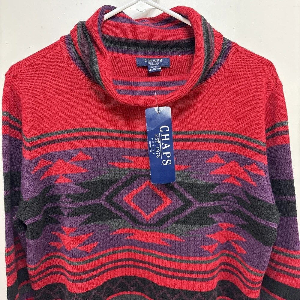 Chaps Ralph Lauren Sweater Womens PXL Red‎ Purple Aztec Southwestern Cowl Neck